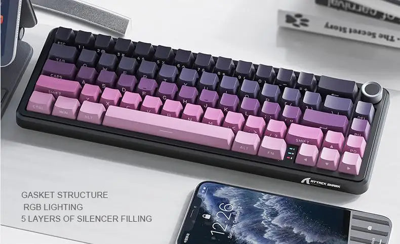 Attack Shark X66 RGB Wireless Mechanical Keyboard Hot-swappable Metal Knobs Gaming Keyboard For FPS Win Ma