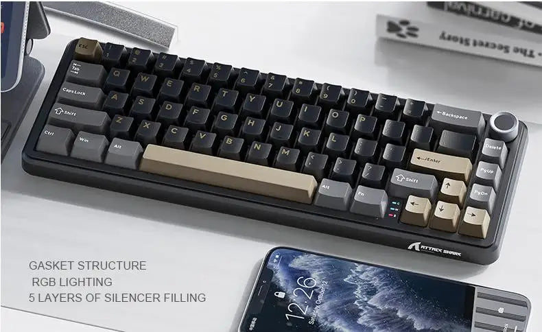 Attack Shark X66 RGB Wireless Mechanical Keyboard Hot-swappable Metal Knobs Gaming Keyboard For FPS Win Ma