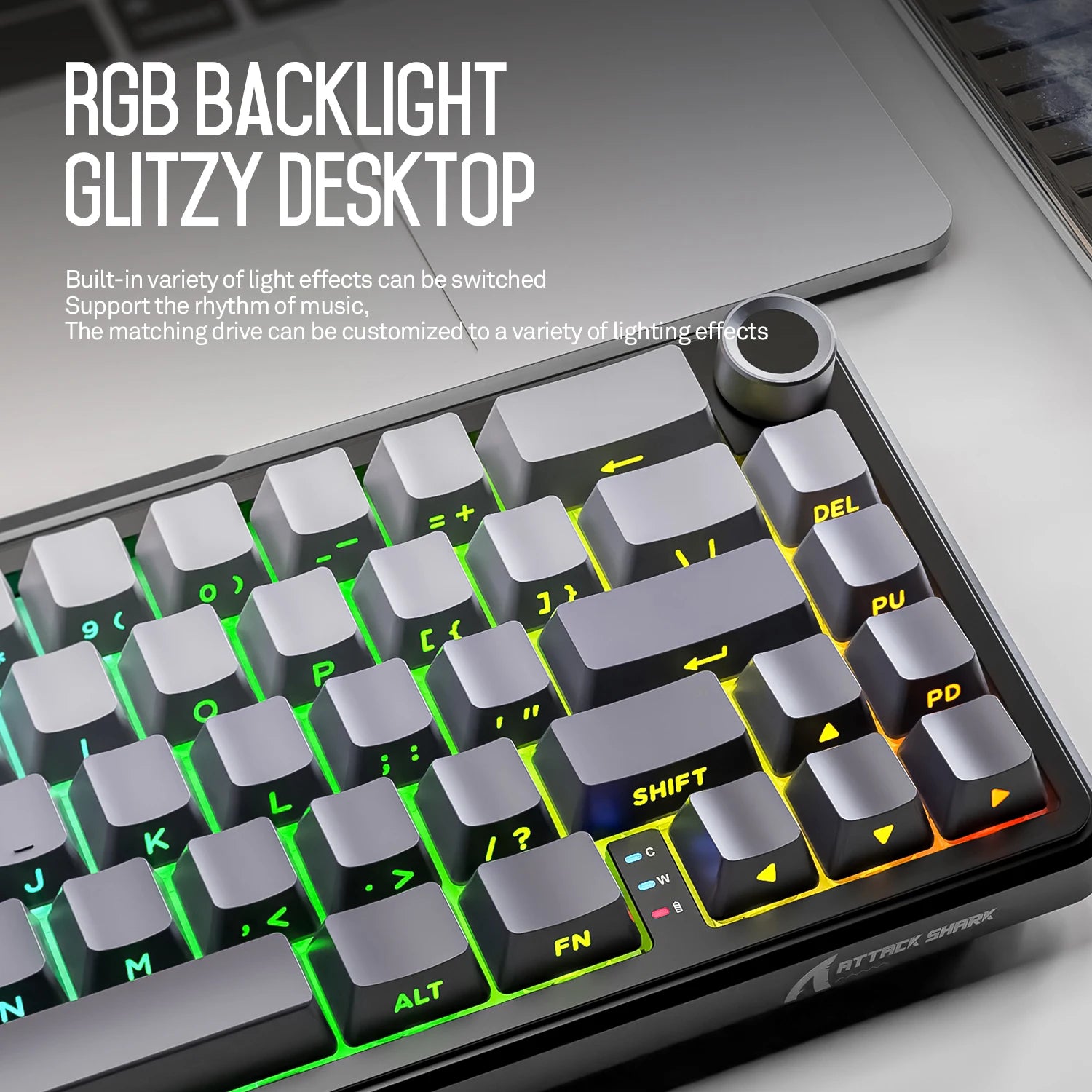 Attack Shark X66 RGB Wireless Mechanical Keyboard Hot-swappable Metal Knobs Gaming Keyboard For FPS Win Ma