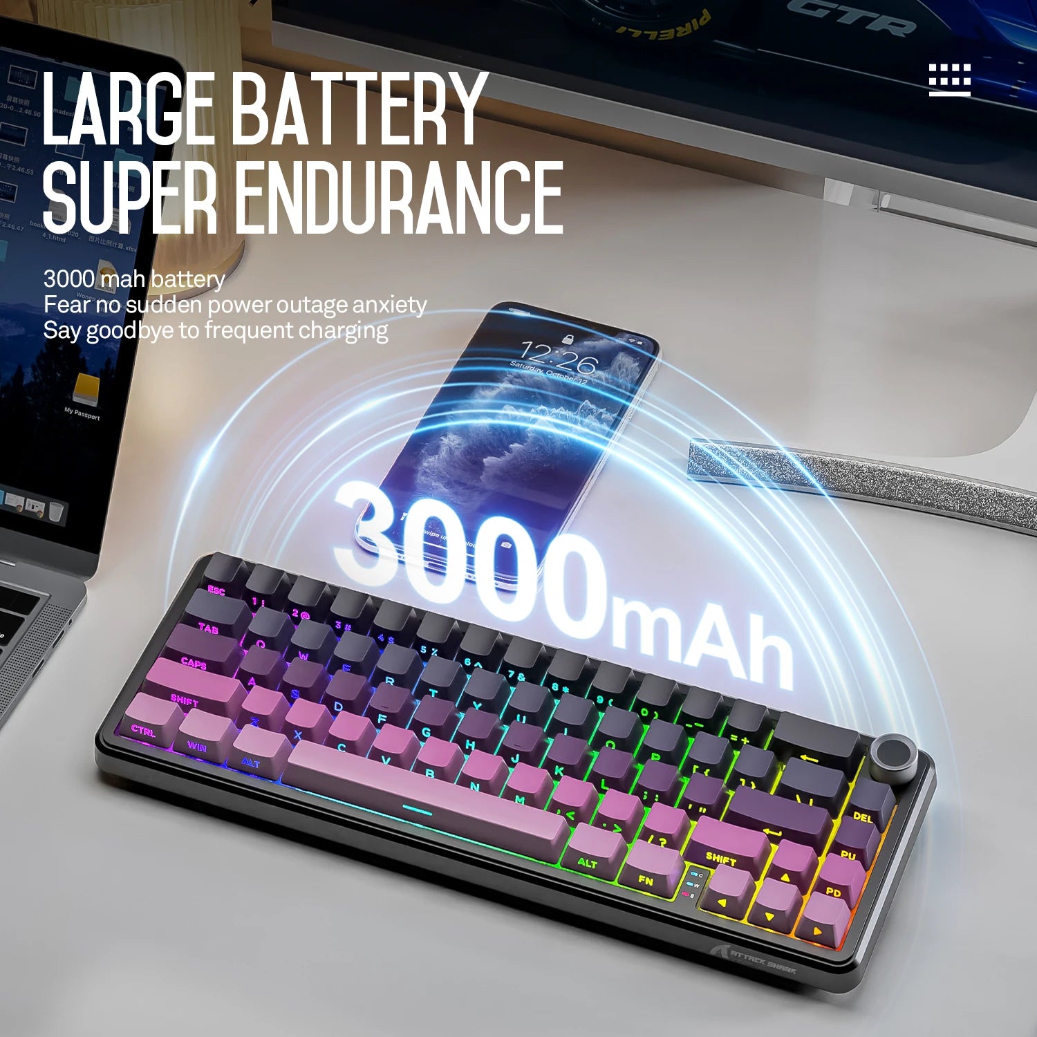 Attack Shark X66 RGB Wireless Mechanical Keyboard Hot-swappable Metal Knobs Gaming Keyboard For FPS Win Ma