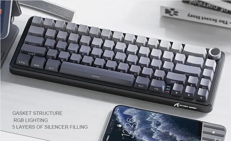 Attack Shark X66 RGB Wireless Mechanical Keyboard Hot-swappable Metal Knobs Gaming Keyboard For FPS Win Ma