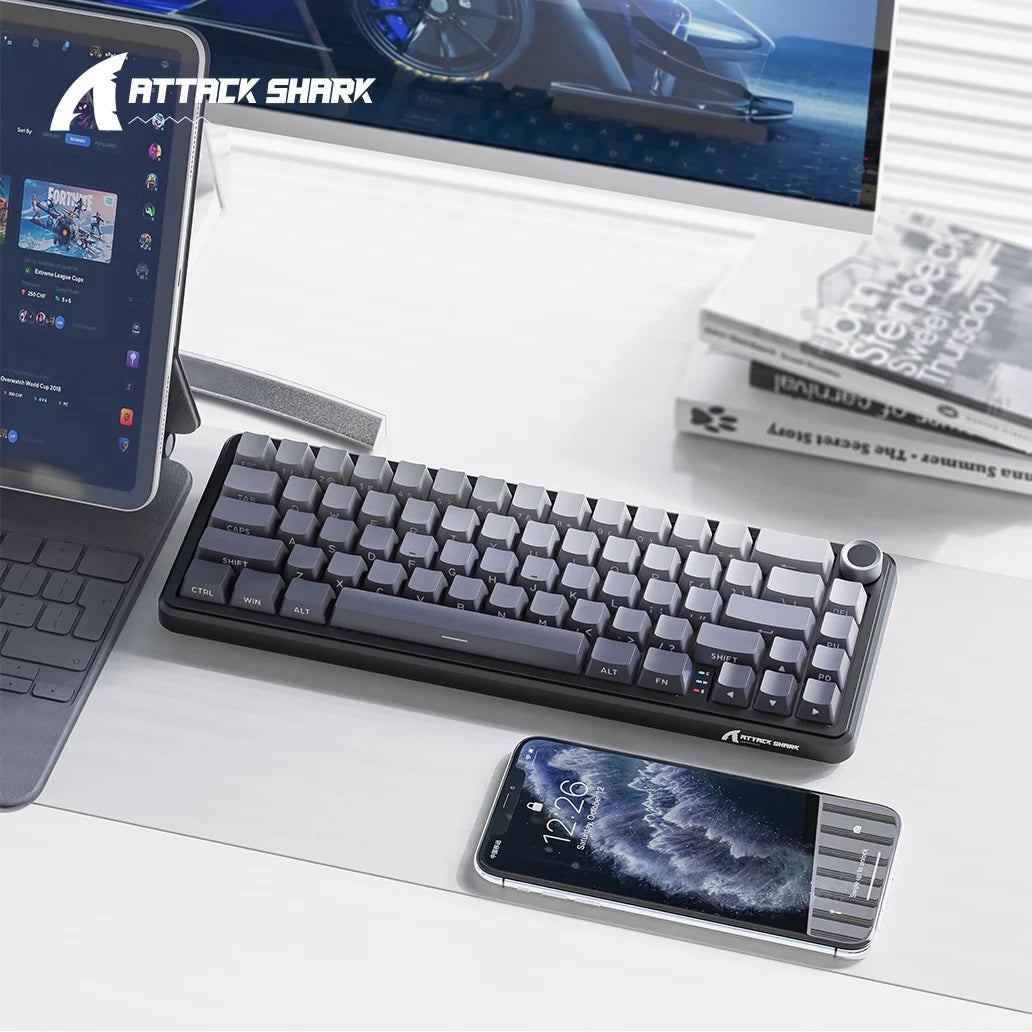 Attack Shark X66 RGB Wireless Mechanical Keyboard Hot-swappable Metal Knobs Gaming Keyboard For FPS Win Ma