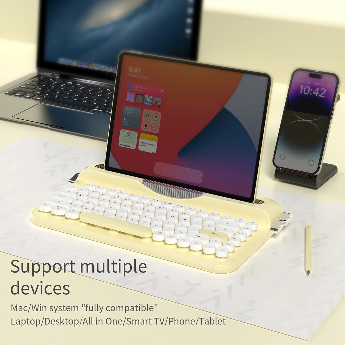 AJAZZ AF84 Wireless Membrane Keyboard 2.4G-Bluetooth Typewriter Style Female Office Keyboard Supports Multiple Systems